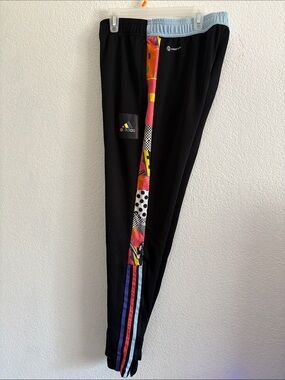 adidas Black Joggers with Multicolor Side Panel and Blue Waistband